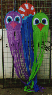 Octopus kites hang around in bunches...